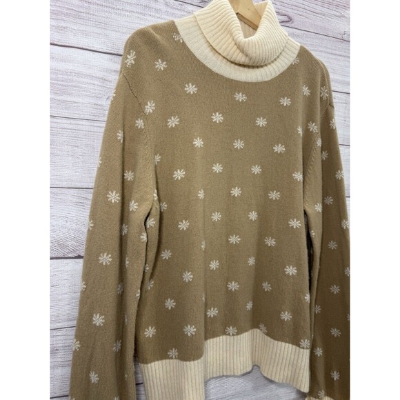 Talbots Lambswool Sweater Turtleneck Beige Cream Snowflake Medium XL - Picture 3 of 8